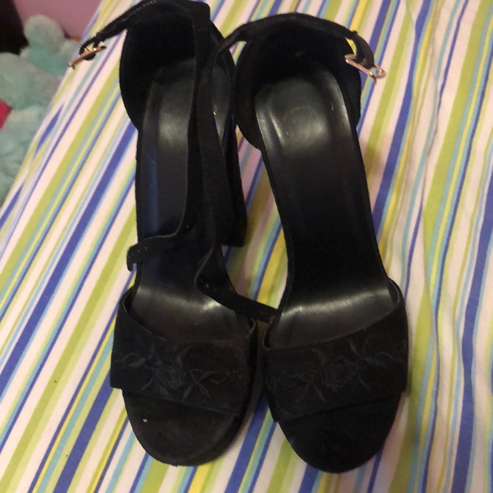 Four and a half inch black suede heels